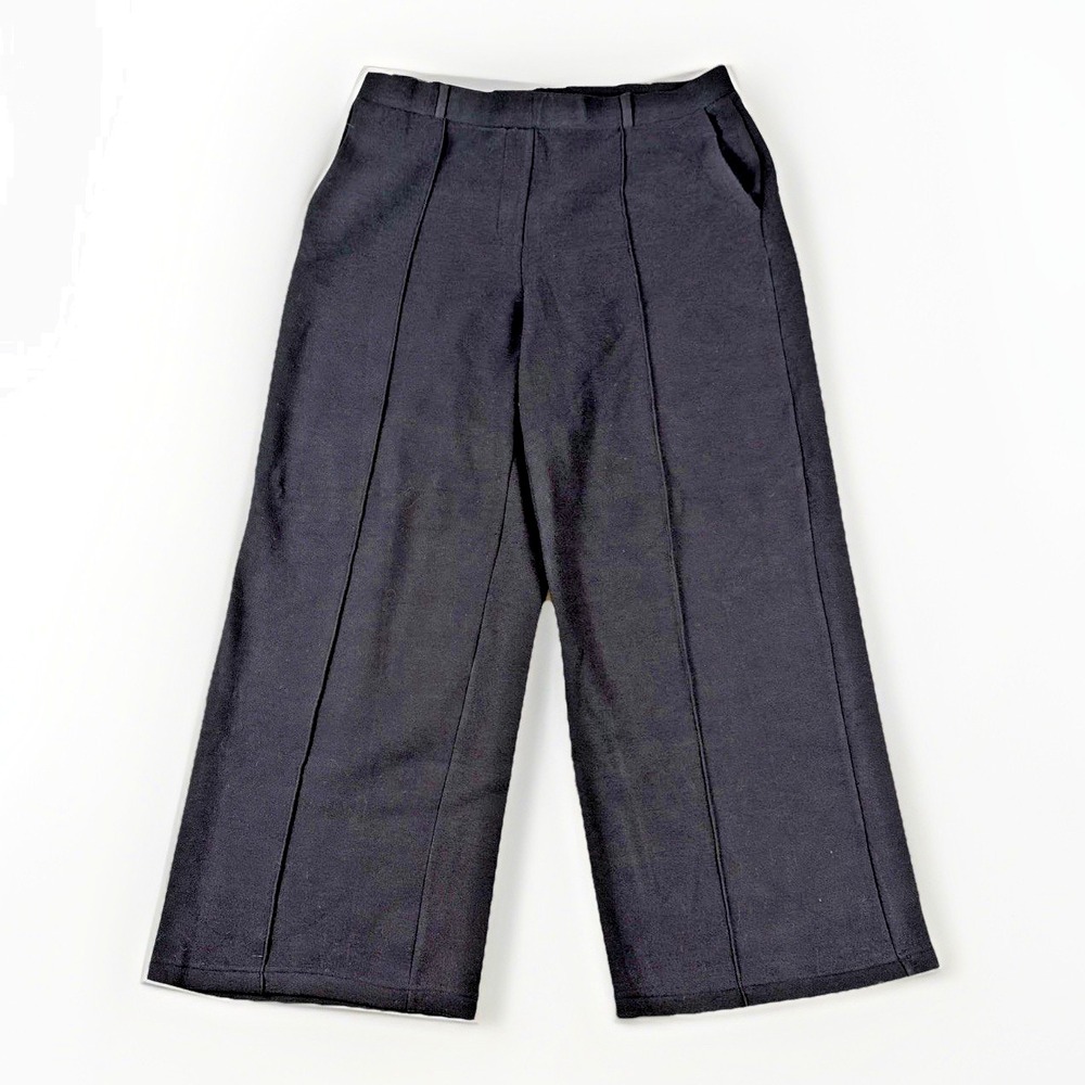 OGL‎ Wide Leg Trousers Womens XL Black Pintuck Seam Cropped Knit Pants